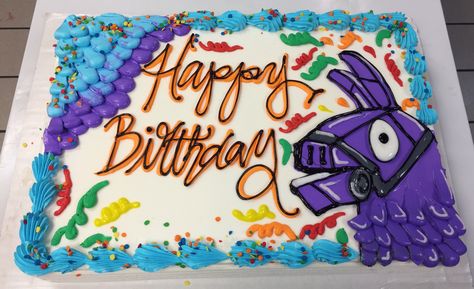 Birthday Cake For Boys 9th Birthday, Video Game Sheet Cake, Fortnite Sheet Cake, Fortnite Birthday Sheet Cake, Gamer Cake Ideas Boys, Fortnite Sheet Cake For Boys, Fortnite Cake Buttercream, Dairy Queen Cake, Dq Cake