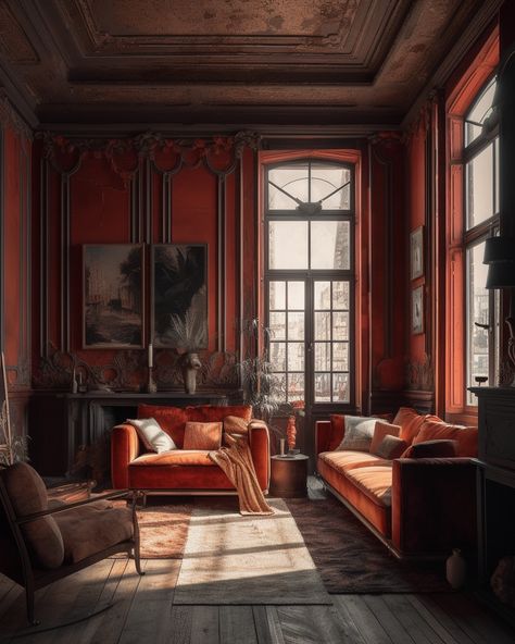 Moody Great Room, Great Room With Loft, Moody Office Space, Moody Transitional, Room With Loft, Houses Aesthetic, Moody Room, Moody Office, Antique Interiors