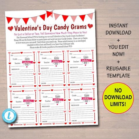 Candy Gram Fundraiser, Valentines Day Fundraiser Ideas, Fundraisers Ideas, Valentine Candy Grams, Neighborhood Events, Pto Mom, Dance Fundraisers, Valentine School, Donation Letter