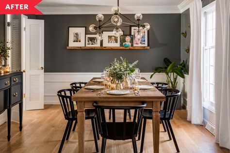 Rustic Dining Room Paint Colors, Charcoal Walls Dining Room, Dining Room Inspiration Minimalist, Best Colors For Dining Room Walls, Moody Farmhouse Dining Room, Dinning Room Paint Color, Dining Room Decor Formal, Dining Room Table Wall, Best Dining Room Paint Colors