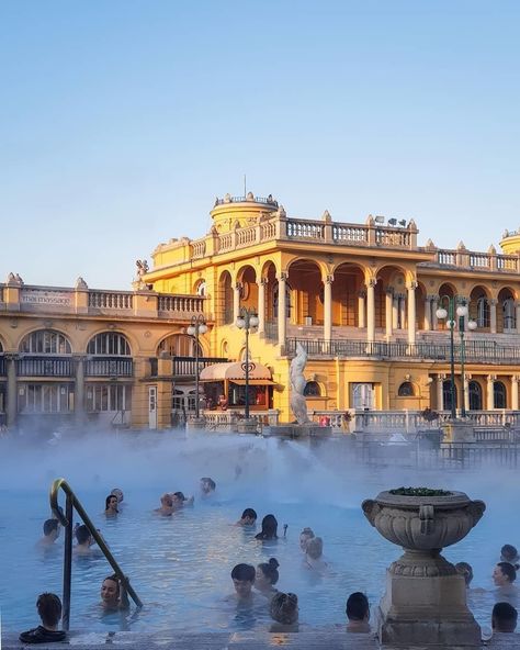 Budapest thermal baths in winter ❄️ Budapest Thermal Baths Winter, Budapest Hungary Aesthetic Winter, Budapest In December, Budapest Aesthetic Winter, Budapest In Winter, Budapest Baths, Winter Budapest, Budapest Winter, Euro Winter