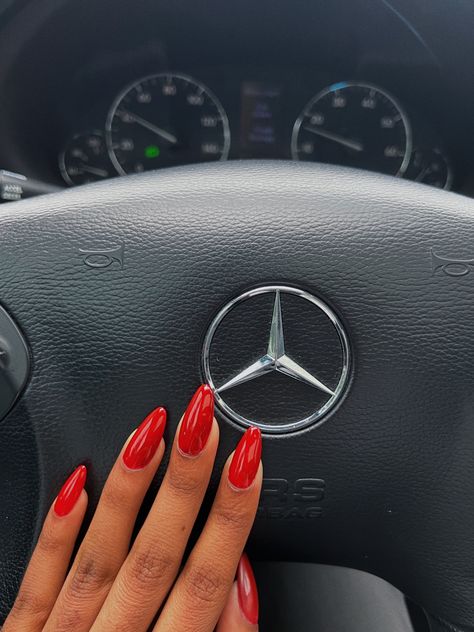 Acrylic Nail Ideas Almond, Red Nails On Dark Skin, Nails On Dark Skin, Nail Ideas Almond, Nail Inspo Red, Red Nails Acrylic, Luxury Mercedes Benz, Red Nail Inspo, Almond Nails Red