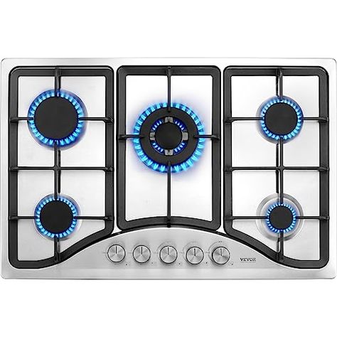 VEVOR 30-inch Gas Cooktop, 5 Burners Built-in Gas Stove Top, Max 12250BTU NG/LPG Convertible Stainless Steel Natural Gas Hob, with Thermocouple Protection for Camping, RV, Apartment Grilling Steaks, Cooking Noodles, Png Top, Cook Top Stove, Gas Stove Top, Cast Iron Stove, Gas Hob, Electric House, How To Grill Steak