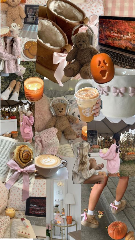 Fall 2024 Wallpaper, Fall Wallpaper Coquette, Fall Wallpaper Aesthetic Coquette, Fall Photo Collage, Cozy Ipad Wallpaper, Coquette Fall Wallpaper, Girly Fall Wallpaper, Fall Vibes Cozy Wallpaper, Pink Fall Wallpaper Iphone