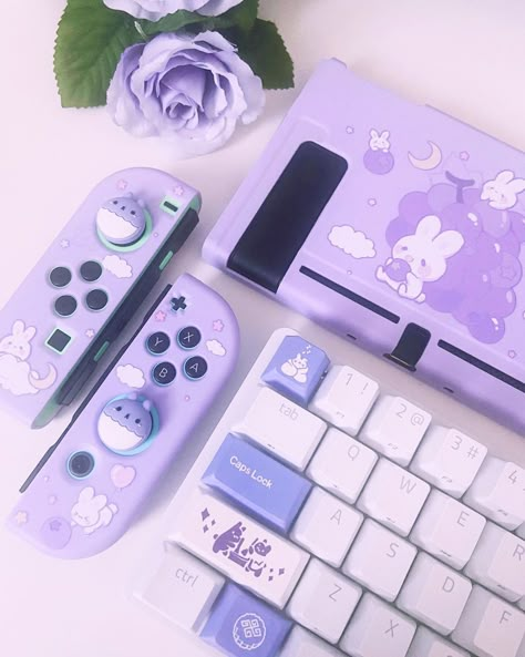 Nintendo Switch Aesthetic Wallpaper, Purple Nintendo Switch, Gaming Aesthetic, Desk Items, Adopt Idea, Nintendo Switch Case, Gamer Setup, Video Game Room Design, Nintendo Switch Accessories