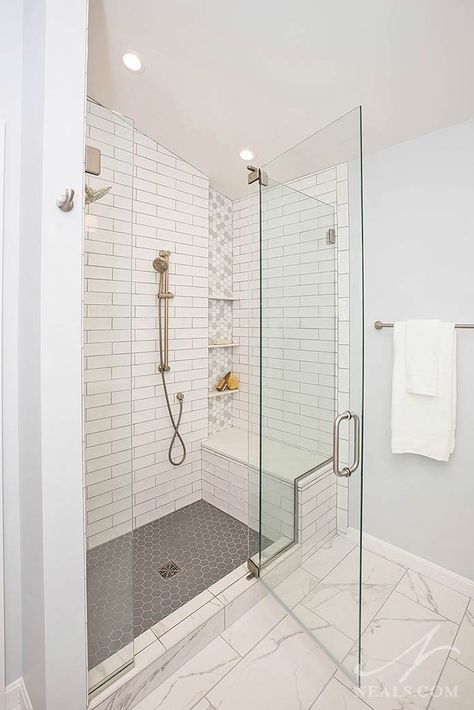 Standard Size Walk In Shower, Mcm Bathroom, Tile Walk In Shower, Walk In Showers, Master Bath Shower, Full Bathroom Remodel, Walk In Shower Designs, Bathroom Shower Walls, Bathroom Redesign