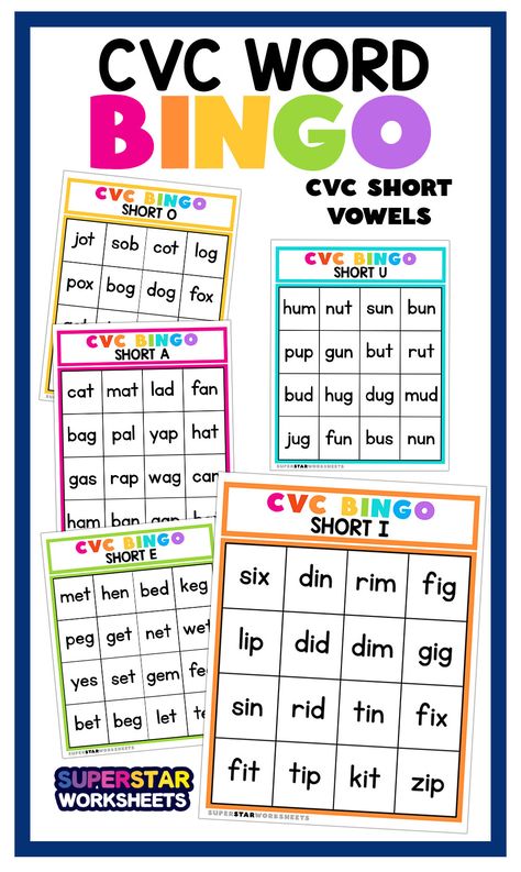 Cvc Bingo, Free Phonics Games, Short A Activities, Short Vowel Games, Cvc Games, Short Vowel Activities, Short I Words, Vowel Activities, Cvc Activities