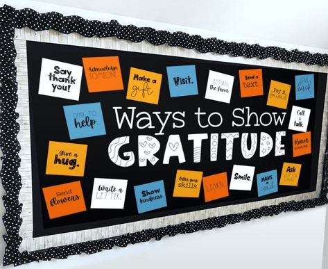 Ways To Show Gratitude, School Counselor Bulletin Boards, Counselor Bulletin Boards, Counseling Bulletin Boards, Inspirational Bulletin Boards, Thanksgiving Bulletin Board, Hallway Bulletin Boards, November Bulletin Boards, Elementary Bulletin Boards