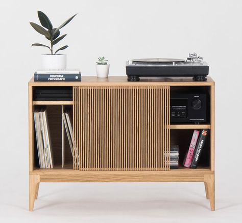 Record Player Bookshelf, Turntable Furniture Design, Record Player Furniture, Record Player Storage, Vinyl Cabinet, Music Setup, Vinyl Record Furniture, Lady Lounge, Vinyl Record Room