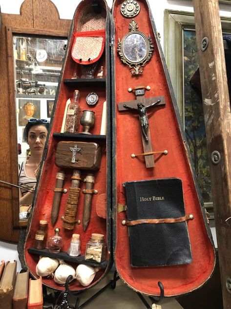 Vampire hunting kit Monster Hunting Kit, Vampire Hunting Kit, Vampire Kit, Indrid Cold, Vampire Hunters, Werewolf Hunter, Monster Hunt, Violin Case, Curiosity Shop