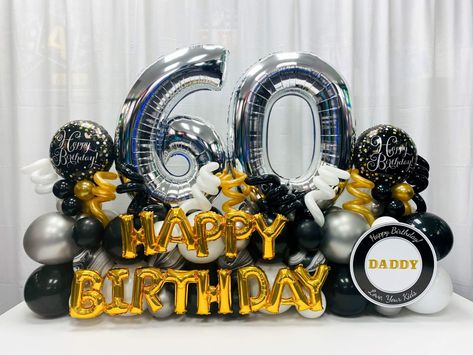 Fancy Balloon Bouquets · Party & Event Decor · Balloon Artistry 60th Birthday Balloons, 60 Balloons, 50th Birthday Balloons, Man Bouquet, 60th Birthday Party Decorations, Balloon Bouquet Diy, Cat Balloons, 60th Birthday Decorations, 60 Birthday