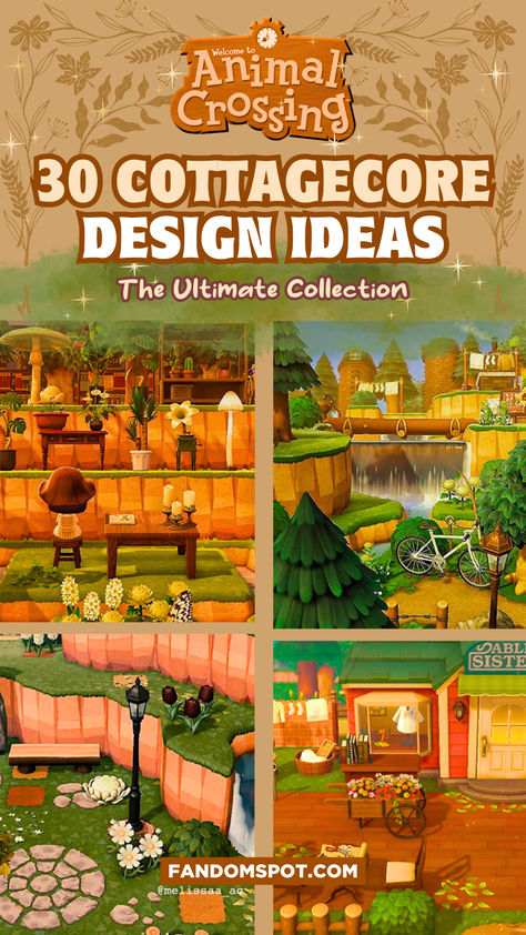 Cottagecore aesthetics are easily the cutest thing we've ever seen. And now you can bring that aesthetic style into your Animal Crossing: New Horizons island! This inspiration list offers plenty of designs, patterns, and color choices to blend together for true cottagecore living in ACNH. Animal Crossing Cozy Island Ideas, Acnh Cottagecore Island Tune, Cottagecore Builds Acnh, Acnh Musuem Ideas, Acnh Town Square Ideas Cottagecore, Acnh Ideas For Small Spaces, Free Treasure Island Acnh, Animal Crossing New Horizon Island Inspiration, Animal Crossing Cottage Core Ideas