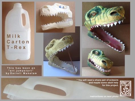 Dinosaur Park Diy, Dino Egg Photo Prop, Milk Jug Dinosaur Skull, Jurassic Party Decorations, Dinosaur Diy Decorations, Jurassic Park Party Ideas Diy, Dinosaur Party Diy, Jurassic Park Crafts, Dinosaur Halloween Decorations