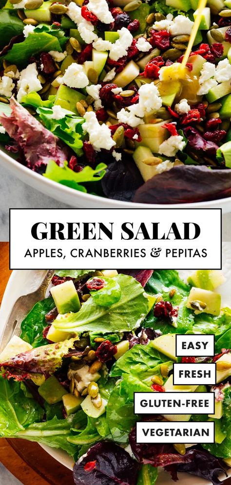 #cookieandkate Green Salad Recipes For Thanksgiving, Pumpkin Seed Salad Recipes, Keto Green Salad, Salad With Pumpkin Seeds, Salad Pumpkin Seeds, Apple Pecan Goat Cheese Salad, Kale Apple Goat Cheese Salad, Apple Walnut Goat Cheese Salad, Arugula Green Apple Salad