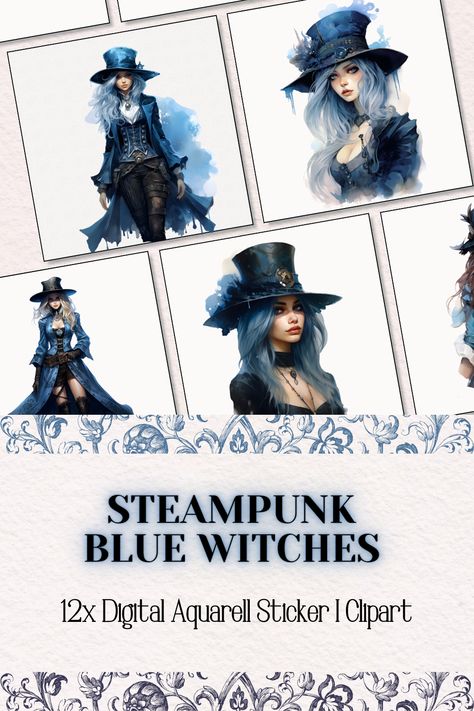 Captivated by the allure of Steampunk? Dive into our Steampunk blue witches clipart bundle, unveiling 12 mesmerizing watercolor-style images. Elevate your DIY projects, invitations, and blogs with visuals that infuse the mystique of Steampunk into the artistic intrigue of blue witches. ⚙️💙🔮 Steampunk Clipart, Fantasy Png, Steampunk Witch, Steampunk Aesthetic, Witch Clipart, My Pleasure, Purple Watercolor, Digital Journal, Digital Printables