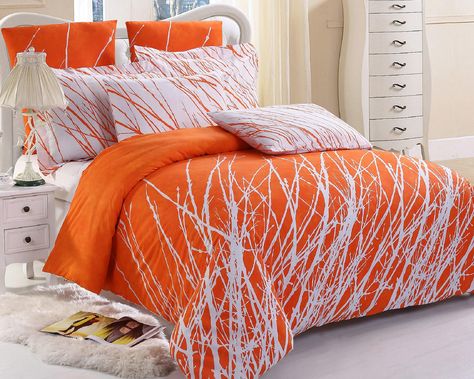 Arrives by Mon, Nov 1 Buy Swanson Beddings Tree Branches 3-Piece Cotton Bedding Set: Duvet Cover and Two Pillow Shams (Orange, King) at Walmart.com Tree Duvet, Orange Bedroom Decor, Orange Comforter, Orange Duvet Covers, Cotton Bedding Set, Orange Bedding, 100 Cotton Duvet Covers, Bedroom Orange, Cotton Bedding Sets