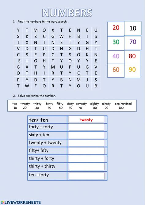 Numbers 10-100 - Interactive worksheet Numbers 1 100 Worksheet, Worksheet Numbers, Number Words Worksheets, Numbers 1 100, Numbers Worksheets, English For Beginners, The Worksheet, English Worksheets For Kids, Numbers For Kids