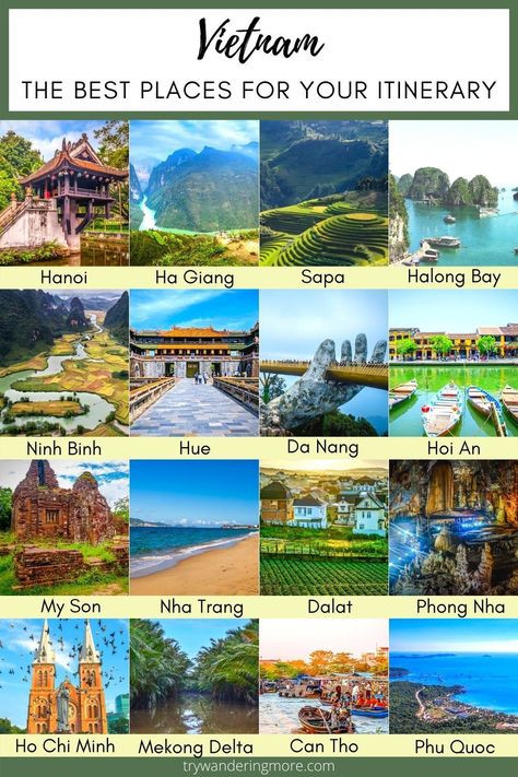 Planning a Vietnam trip or wanting to see what the country has to offer? Here are the best places to add to your itinerary. Know the best time to visit, things to do, where to stay and eat. . . Vietnam Asia | Vietnam Places | Vietnam Itinerary | Vietnam Travel | Vietnam Travel Guide | Vietnam Travel Tips | Hanoi | Ho Chi Minh City | Hoi An | Vietnam Place to Go | Vietnam Places to See | Vietnam Places to Stay Best Things To Do In Vietnam, Vietnam Must See Places, Vietnam Tourist Spot, Best Places To Visit In Vietnam, Vietnam Things To Do, Vietnam Travel Itinerary, Places To Visit In Vietnam, Vietnam Hoi An, Ho Chi Minh City Vietnam Aesthetic