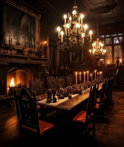 Spooky Manor Aesthetic, Gothic Ball Aesthetic, Goth Victorian Interior, Vampire Aesthetic Interior, Vampire Manor Aesthetic, Gothic Mansion Halloween Decor, Spooky Mansion Interior, Mansion On Fire, Vampire Mansion Aesthetic