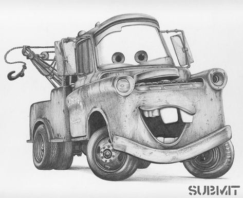 Mate Cars, Car Drawing Sketches, Cars Mater, Disney Character Drawings, Disney Drawings Sketches, Cute Disney Drawings, Disney Art Drawings, Cool Pencil Drawings, Disney Sketches