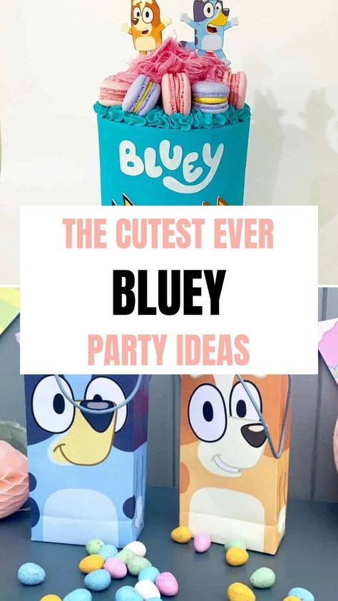 Bluey Party Decorations Ideas, Bluey Sensory Activities, Bluey 6th Birthday Party For Girl, Bluey Party Favors Free Printables, Diy Bluey Centerpieces, Bluey Arts And Crafts For Kids, Bluey Games For Birthday Party, Two Year Old Birthday Party Bluey, 3rd Bluey Birthday Party