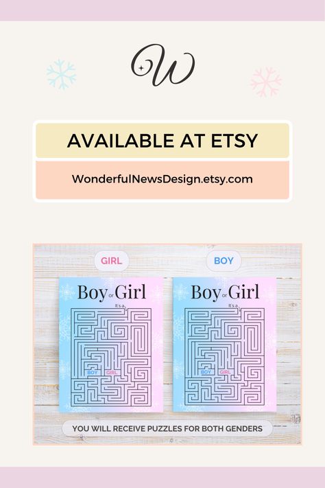 Want to find a fun way to reveal your baby´s gender? Well, you found it!  

Use this maze at your gender reveal party or winter baby shower. Print the maze and watch how your friends or family are solving the exciting puzzle 🥰

You can also send this maze to your loved ones who are far away from you and let them share this excitement. 

Instant Digital Download. Print as many as you want. Winter Gender Reveal Ideas, Winter Gender Reveal, Hard Mazes, Printable Gender Reveal, Boy Or Girl Gender Reveal, Gender Reveal Ideas, Girl Gender Reveal, Maze Game, Game Printable