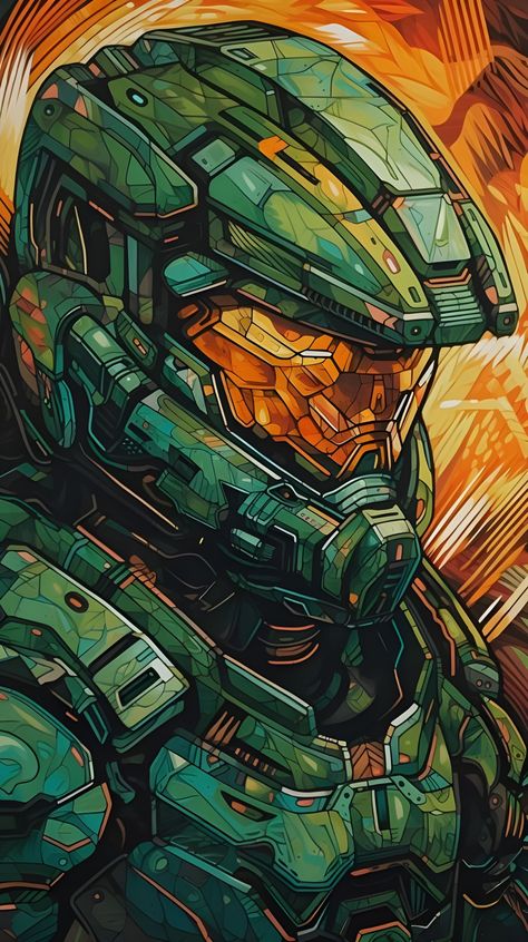 Halo Backgrounds, Halo Funny, Painting Of A Man, Halo Spartan, Halo Master Chief, Halo Armor, Halo Game, Warrior Concept Art, Cool Anime Backgrounds