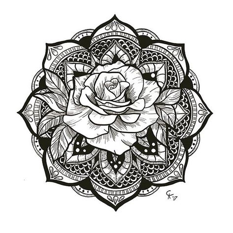 Mandala with Rose Tattoo Idea Mandala Tattoo Mann, Rose Mandala Tattoo, Mandala Chest Tattoo, Mandala Hip Tattoo, Mandala Tattoo Meaning, Mandala Tattoo Men, Mandela Tattoo, Rose Mandala, Mandala Rose