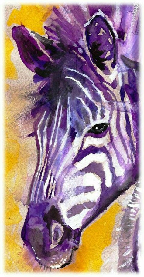 Complementary Colors Art Ideas, Zebra Watercolor, Zebra Painting, Zebra Art, Purple Zebra, Purple And Yellow, African Animals, Giraffes, Watercolor Animals