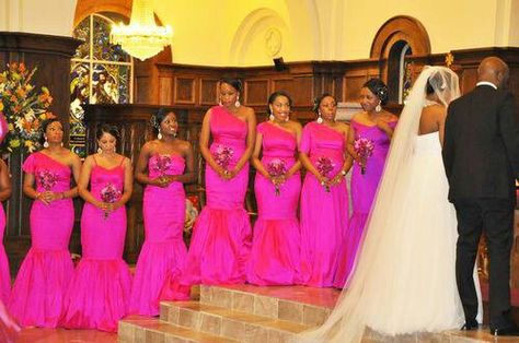 Follow us @SIGNATUREBRIDE on Twitter and on FACEBOOK @ SIGNATURE BRIDE MAGAZINE Bridal Maids, Pink Bridesmaids Dresses, Fuschia Wedding, Maid Of Honor Dresses, Black Weddings, Royal Gowns, Mermaid Custom, Pink Bridesmaids, African Weddings