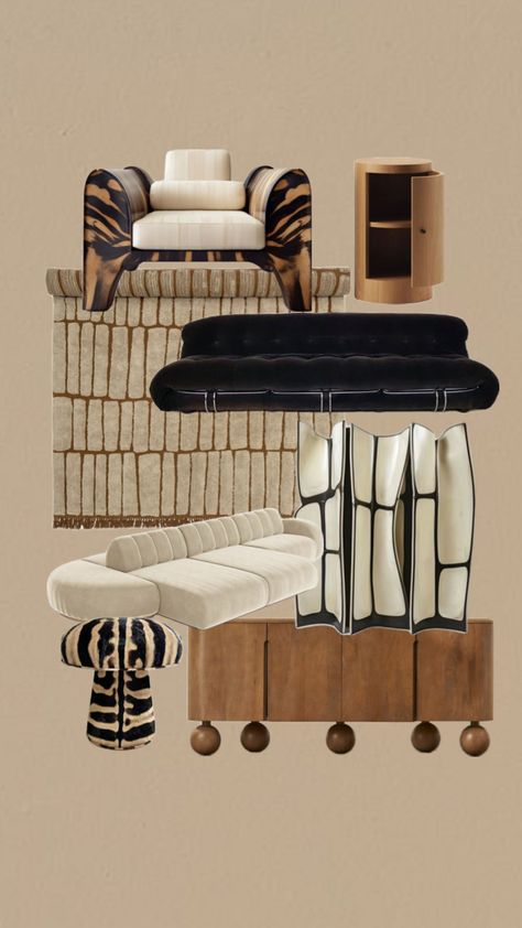 Furniture Design Trends 2025, Outdoor Mood Board, 90s Decor Interior Design, Interior Trends 2024 2025, Furniture Mood Board, Luxury Moodboard, Creative Interior Design Ideas, Maximalist Modern, Art Wall Design