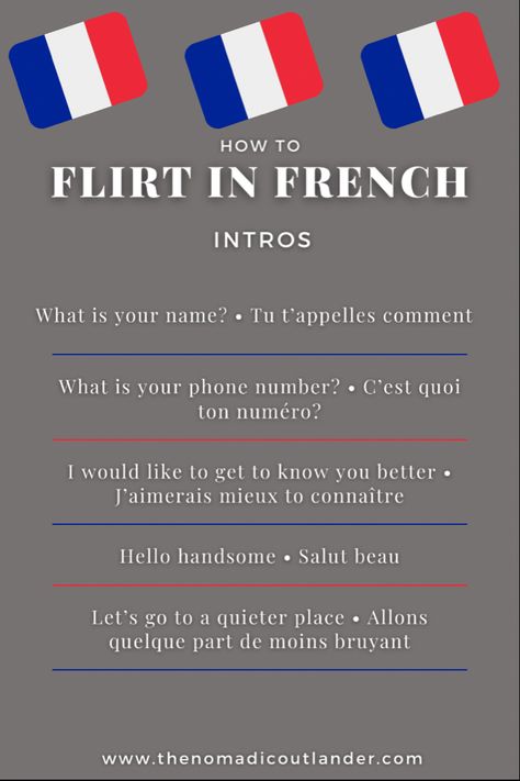 French Flirting Phrases, Flirt In French, Cute French Words, French Language Basics, French Slang, French Words Quotes, Useful French Phrases, Learn French Beginner, French Basics