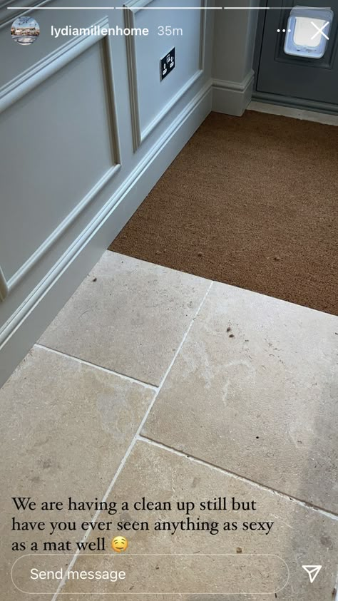 Boot Room Flooring, Country Cottage Hallway Ideas, Utility Flooring Ideas, Brick Floor Utility Room, Utility Room Flooring Ideas, Tile Hallway Floor Entrance, Hallway Floor Ideas, Recessed Door Mat, Stone Tiles Hallway