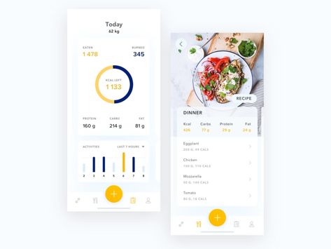 Healthy lifestyle app by Katarina on Dribbble Lifestyle App, Health App Design, Restaurant App, Lifestyle Apps, Food Tracking, Ios App Design, App Ideas, Diet Apps, Calorie Counter