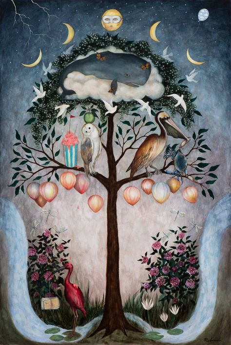 Commissions — Rebecca Rebouché Winter Mural, Rebecca Rebouche, Family Tree Painting, Birds Pattern, Witch Shop, Art Deco Illustration, Inspirational Illustration, Iconic Artwork, Esoteric Art