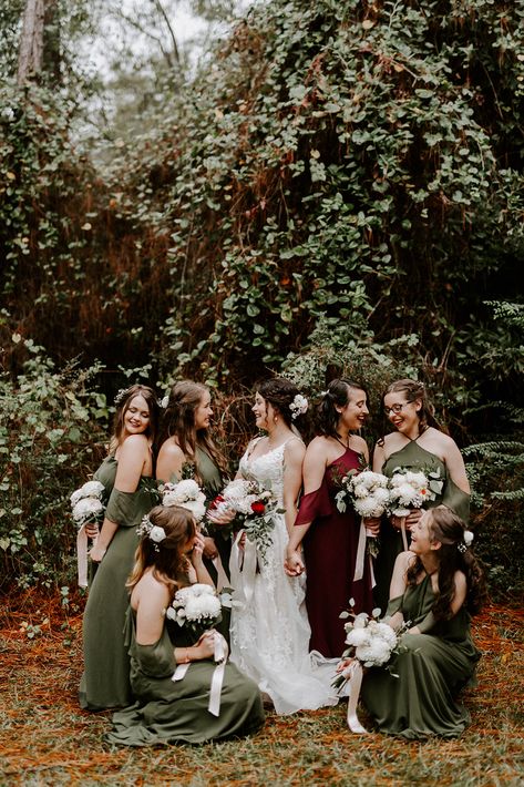 October Wedding Maroon, Olive Green Maroon Wedding, Sage Green And Maroon Bridesmaid Dresses, Flowers For Forest Green Wedding, Wine Red And Green Wedding, Burgundy Forest Green Wedding, Burgundy Forest Wedding, Wine Red And Forest Green Wedding, Burgundy Olive Green Wedding