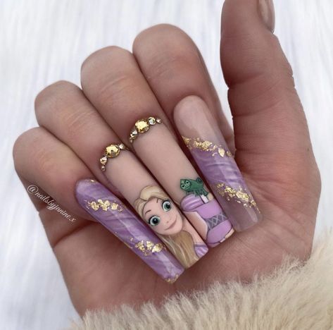 Practice Painting, Disney Nail Designs, Disney Acrylic Nails, Art Deco Nails, Long Acrylic Nail Designs, Nail Art Disney, Nail Art Set, Classy Acrylic Nails, Long Square Acrylic Nails