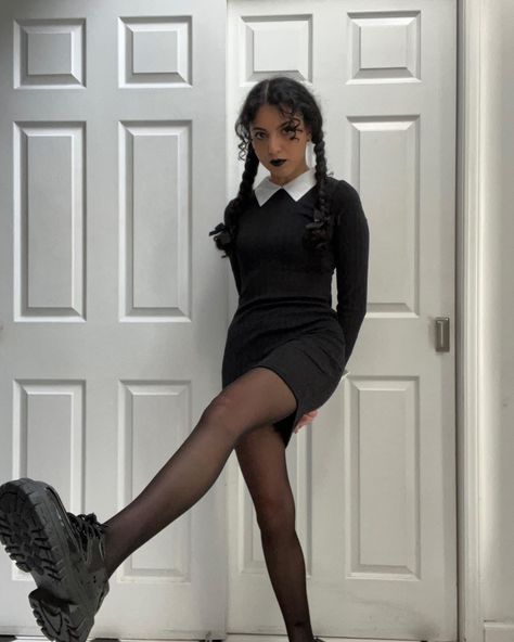 Women Wednesday Addams Costume, Wednesday Addams Fancy Dress, Wednesday Outfit Halloween, Addams Family Wednesday Costume, Halloween Costumes Wendsday Adams, Wednesday For Halloween, Wednesday Addams Costume Jenna Ortega, Wendy Adams Halloween Costume, Wednesday Halloween Outfit