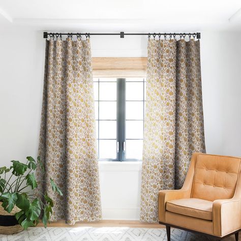 The Twillery Co.® Holli Zollinger Kalami Floral 1pc Blackout Window Curtain Panel | Wayfair Yellow Curtains Living Room Ideas, Floral Tiles, Window Ideas, Room Color, School House, Arrow Design, Blackout Windows, Deny Designs, Room Darkening