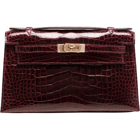 Pre-Owned Hermes Bordeaux Shiny Alligator Mini Kelly Pochette (573.655 ARS) ❤ liked on Polyvore featuring bags, handbags, clutches, hermes, purses, red, colorful purses, alligator handbags, hand bags and handbag purse Hermes Pochette, Kelly Pochette, Hermes Purse, Alligator Purse, Alligator Handbags, Mini Hand Bag, Mini Kelly, Burgundy Bag, Crocodile Handbags