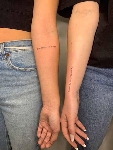 Fine Line Tattoos Words, 1975 Lyrics Tattoo, 1975 Tattoo Love It If We Made It, Matching 1975 Tattoos, Over The Elbow Tattoo, Fine Line Women Tattoo, Fineline Tattoo Placement, Fine Line Writing Tattoo Arm, Small Fine Line Tattoo Placement