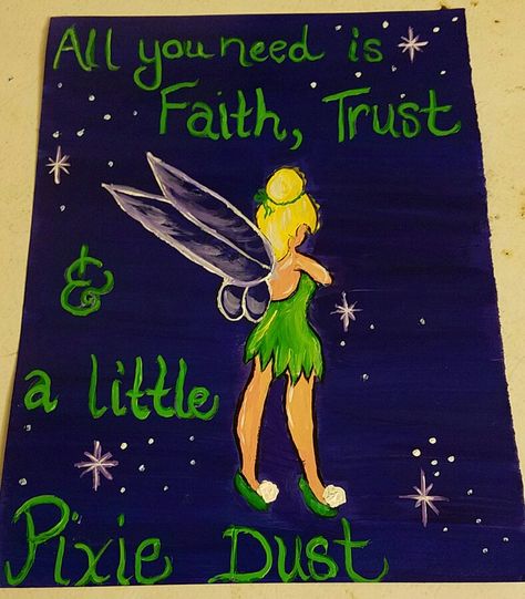 Tinker bell inspired by Disney's Tinker bell. Tinkerbell Canvas Painting, Tinker Bell Painting, Tinkerbell Painting, Cute Canvas Paintings, Painting Quotes, Parking Spot, Cute Canvas, Tinker Bell, Canvas Paintings