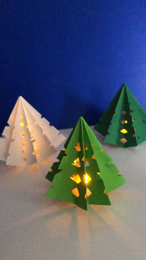 Easy Christmas Tree Craft, Tealight Crafts, Christmas Paper Crafts For Kids, 3d Paper Christmas Tree, Kids Christmas Crafts, Diy Christmas Fireplace, Paper Trees, Easy Christmas Craft, Red Ted Art