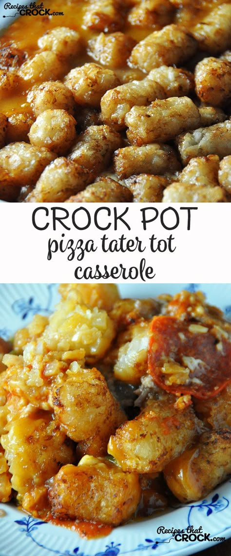 This Crock Pot Pizza Tater Tot Casserole is sure to be an instant family favorite! Pizza Tater Tot Casserole, Crock Pot Pizza, Tater Tot Recipes, Instant Family, Tater Tot Casserole Recipes, Crock Pot Food, Crockpot Casserole, Tot Casserole, Favorite Dinner