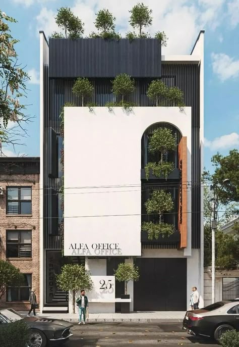 Modern Shophouse Facade Design, Modern Shophouse Architecture, Minimal Building Facade, Commercial And Residential Elevation, Commercial Elevation Design Modern, Small Office Building Design Exterior, Modern Commercial Building Facade Design, Commercial Facade Design Architecture, Zen Architecture Exterior