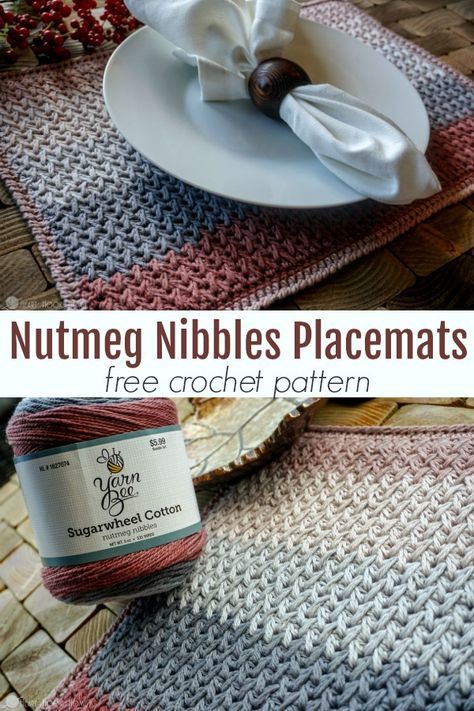 Nutmeg Nibbles Placemats Tunisian Crochet Placemats Free Pattern, Crochet Fall Placemats Free Pattern, Crocheted Placemats Patterns, Crochet Lace Placemats Free Pattern, Knit Placemat Pattern, Tunisian Crochet Placemats Patterns, Yarn Bee Crochet Patterns, Crochet Runners For Tables, Crochet Placemats Free Pattern Rectangle