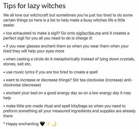 Tips for “lazy” witches . . . . #witch #wiccan #wicca #witchy #witchyvibes #witchvibes #wiccanvibes #witchcraft #magic #magick #spells #spell #spellcasting #spiritual #pagan #paganism #witchythings #witchesofinstagram Witch Board, Small Ideas, Magic Witch, Silver Sage, Wiccan Witch, Wiccan Spell Book, Eclectic Witch, Witchcraft Spell Books, Witch Spell Book