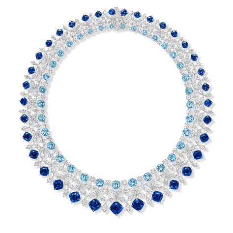 The Princess Necklace recalls a bespoke commission for a young royal by Mr. Winston. Diamonds, sapphires, and aquamarines sparkle in the multi-strand high jewelry creation. Diamond High Jewelry, Sapphire And Emerald Necklace, Luxury Blue Diamond Classic Necklace, Luxury Blue Gemstone Diamond Necklace, Luxury Sapphire Gemstone Diamond Necklace, Harry Winston Sapphire Necklace, Luxury Sapphire Necklace Hallmarked, Harry Winston Diamond, Ankle Bracelet Tattoo