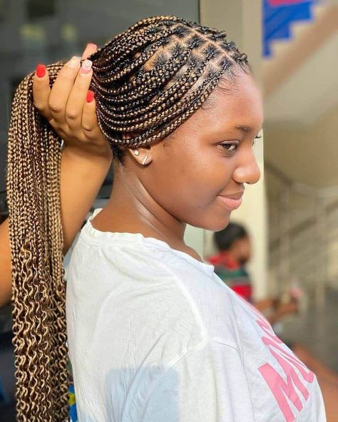 Flat Box Braids, Flat Cornrows, Cherry Braids, Cornrows For Girls, Plait Styles, Big Box Braids Hairstyles, Feed In Braids Hairstyles, Goddess Braids Hairstyles, Braids Styles