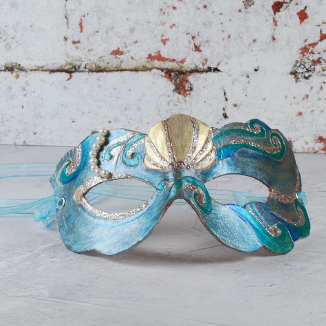 Our rendition of a Mermaid mask! All handmade with beautiful leather! Water Mask Design, Mermaid Masquerade Mask, Sea Mask, Mermaid Mask, Mermaid Makeup Halloween, Black Masquerade, Mask Ball, Masquerade Theme, Mermaid Crafts